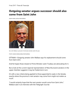 Outgoing Senator Argues Successor Should Also Come from Saint John