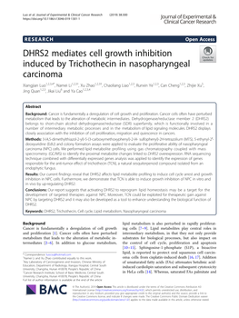 DHRS2 Mediates Cell Growth Inhibition Induced by Trichothecin