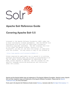 Apache Solr Reference Guide Covering Apache Solr