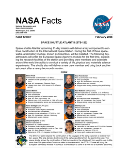 + STS-122 Fact Sheet