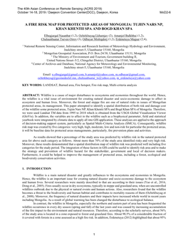 A Fire Risk Map for Protected Areas of Mongolia: Tujiin Nars Np, Khan Khentii Spa and Bogd Khan Spa