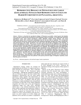 Reproductive Biology of Phymaturus Spectabilis (Liolaemidae): Females Skip Reproduction in Cold and Harsh Environments of Patagonia, Argentina