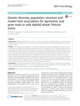 Genetic Diversity, Population Structure and Marker-Trait Associations For