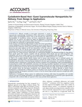 Cyclodextrin-Based Host−Guest Supramolecular Nanoparticles for Delivery: from Design to Applications † ‡ † § § Qi-Da Hu, , Gu-Ping Tang,*, , and Paul K