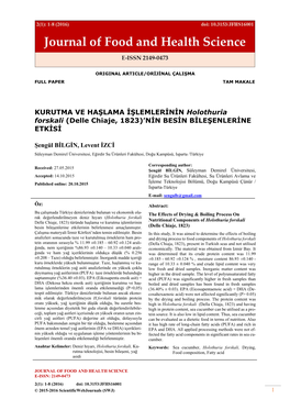 KURUTMA VE HAŞLAMA İŞLEMLERİNİN Holothuria Forskali (Delle Chiaje, 1823)'NİN BESİN BİLEŞENLERİNE ETKİSİ