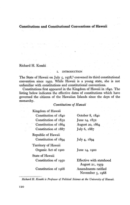 Constitutions and Constitutional Conventions of Hawaii