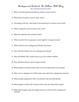 Underground Railroad the William Still Story Questions