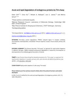 Acute and Rapid Degradation of Endogenous Proteins by Trim-Away