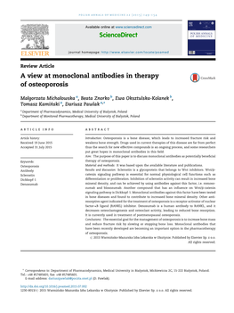 A View at Monoclonal Antibodies in Therapy of Osteoporosis