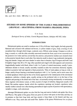 Studies on Some Spiders of the Family Philodromidae (Araneae: Arachnida) from Madhya Pradesh, India