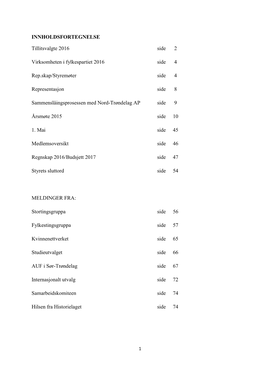 INNHOLDSFORTEGNELSE Tillitsvalgte 2016 Side 2