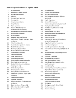 Medical Diagnosis/Conditions for Eligibility in AEIS