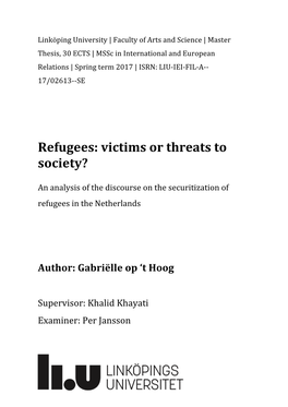 Refugees: Victims Or Threats to Society?