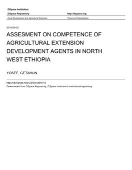 Assesment on Competence of Agricultural Extension Development Agents in North West Ethiopia