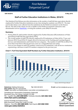 Staff at Further Education Institutions in Wales, 2014/15