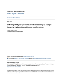 Buffering of Physiological and Affective Reactivity by a Single Proactive 5-Minute Stress Management Technique