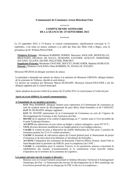 Communauté De Communes Arnon Boischaut Cher ******* COMPTE