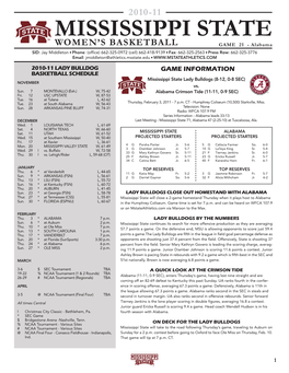 MISSISSIPPI STATE WOMEN’S BASKETBALL GAME 21 - Alabama