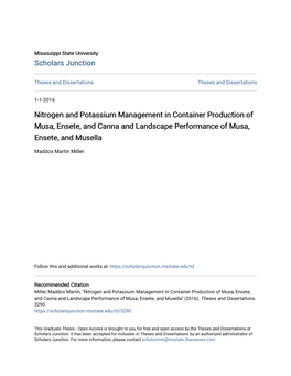 Nitrogen and Potassium Management in Container Production of Musa, Ensete, and Canna and Landscape Performance of Musa, Ensete, and Musella