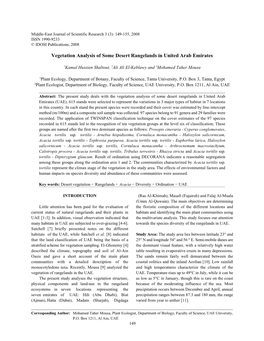 Vegetation Analysis of Some Desert Rangelands in United Arab Emirates