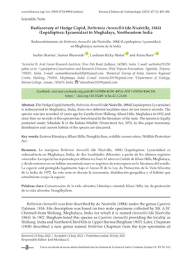 Rediscovery of Hedge Cupid, Bothrinia Chennellii (De Nicéville, 1884) (Lepidoptera: Lycaenidae) to Meghalaya, Northeastern India