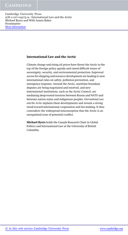 International Law and the Arctic Michael Byers and with James Baker Frontmatter More Information
