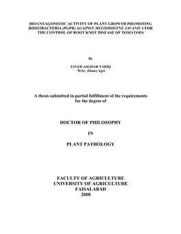 Doctor of Philosophy in Plant Pathology Faculty Of