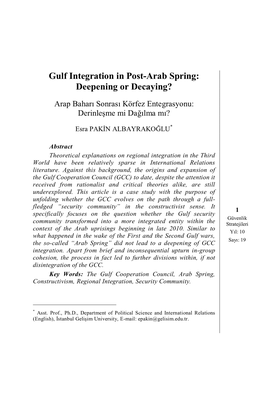 Gulf Integration in Post-Arab Spring: Deepening Or Decaying?