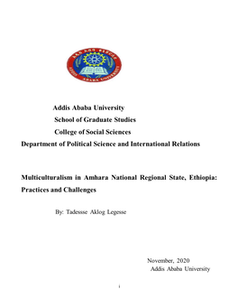 Addis Ababa University School of Graduate Studies College of Social Sciences Department of Political Science and International Relations