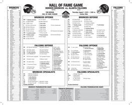 HALL of FAME GAME BRONCOS FALCONS NUMERICAL DENVER BRONCOS Vs