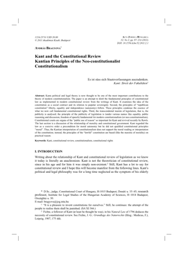 Kant and the Constitutional Review Kantian Principles of the Neo-Constitutionalist Constitutionalism