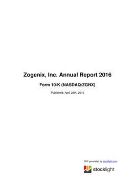 Zogenix, Inc. Annual Report 2016