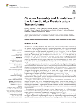 De Novo Assembly and Annotation of the Antarctic Alga Prasiola Crispa Transcriptome