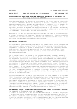 EXTERNAL AI Index: AFR 16/01/97 EXTRA 25/97 Fear of Torture and Ill