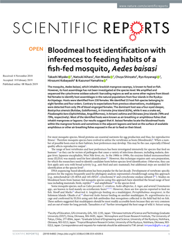 Bloodmeal Host Identification with Inferences to Feeding Habits of a Fish-Fed Mosquito, Aedes Baisasi