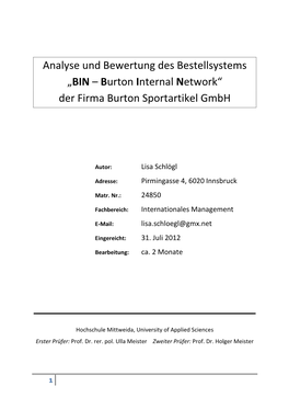 Burton Internal Network“ Der Firma Burton Sportartikel Gmbh