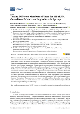 Testing Different Membrane Filters for 16S Rrna Gene-Based Metabarcoding in Karstic Springs