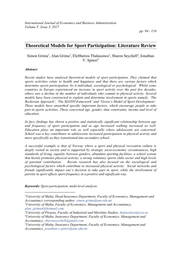 Theoretical Models for Sport Participation: Literature Review