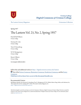 The Lantern Vol. 25, No. 2, Spring 1957 Harold Mcwilliams Ursinus College