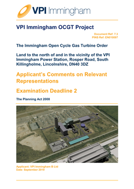 VPI Immingham OCGT Project Applicant's Comments on Relevant Representations Examination Deadline 2
