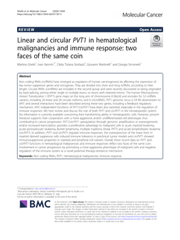 Linear and Circular PVT1 in Hematological Malignancies And