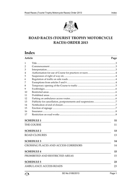 Road Races (Tourist Trophy Motorcycle Races) Order 2013 Index