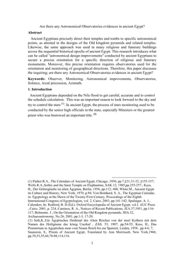 1 Are There Any Astronomical Observatories Evidences in Ancient Egypt? Abstract Ancient Egyptians Precisely Direct Their Temples