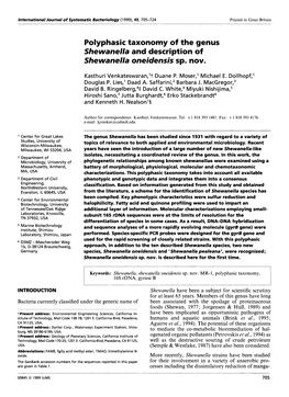 Polyphasic Taxonomy of the Genus Shewanella and Description of Shewanella Oneidensis Sp