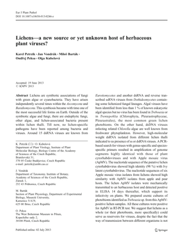 Lichens—A New Source Or Yet Unknown Host of Herbaceous Plant Viruses?