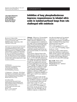 Inhibition of Lung Phosphodiesterase Improves Responsiveness to Inhaled Nitric Oxide in Isolated-Perfused Lungs from Rats Challenged with Endotoxin