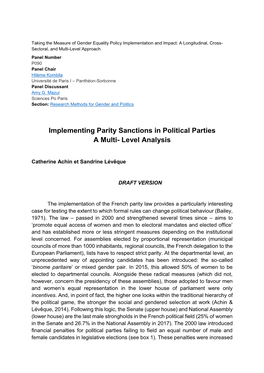 Implementing Parity Sanctions in Political Parties a Multi- Level Analysis