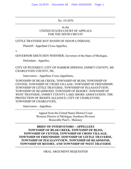 No. 19-2070 in the UNITED STATES COURT of APPEALS for the SIXTH CIRCUIT LITTLE TRAVERSE BAY BANDS of ODAWA INDIANS, Plaintiff