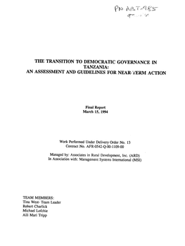 The Transition to Democratic Governance in Tanzania: an Assessment and Guidelines for Near