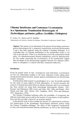 Chiasma Interference and Centromere Co-Orientation in a Spontaneous Translocation Heterozygote of Euchorthippus Pulvinatus Gallicus (Acrididae; Orthoptera)